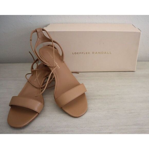 Loeffler Randal Women's Sz 6B Dune/Beige Jackie Mid-Heel Ankle Wrap Sandals - Picture 1 of 16